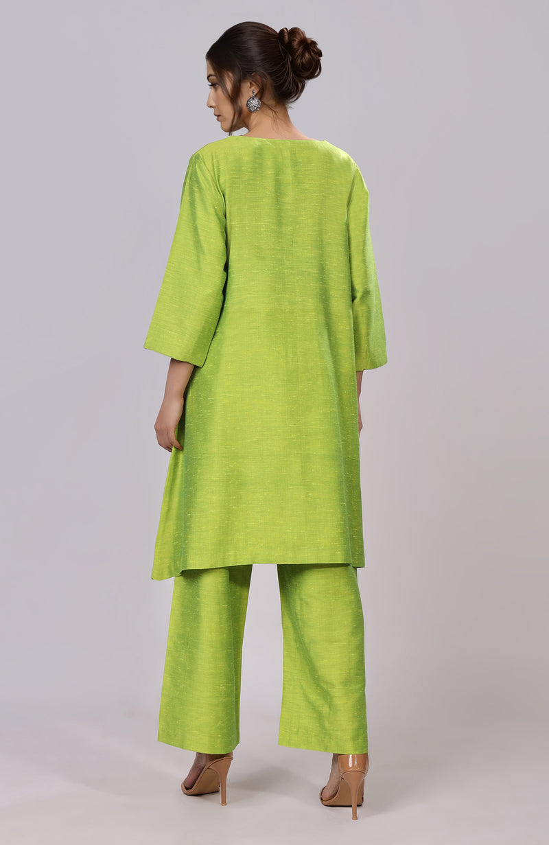Citrus Green Parsi Gara Embroidered Co-ord