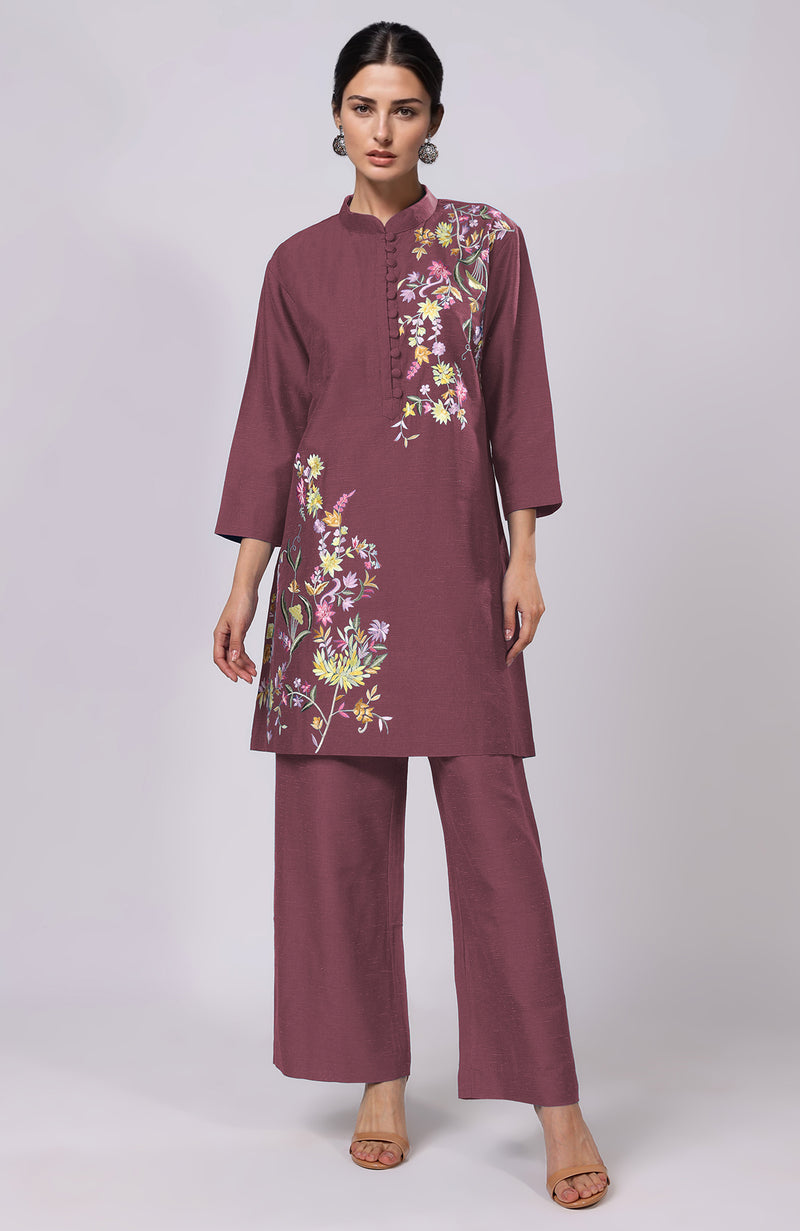 Mocha Mousse Parsi Gara Embroidered Co-Ord Set