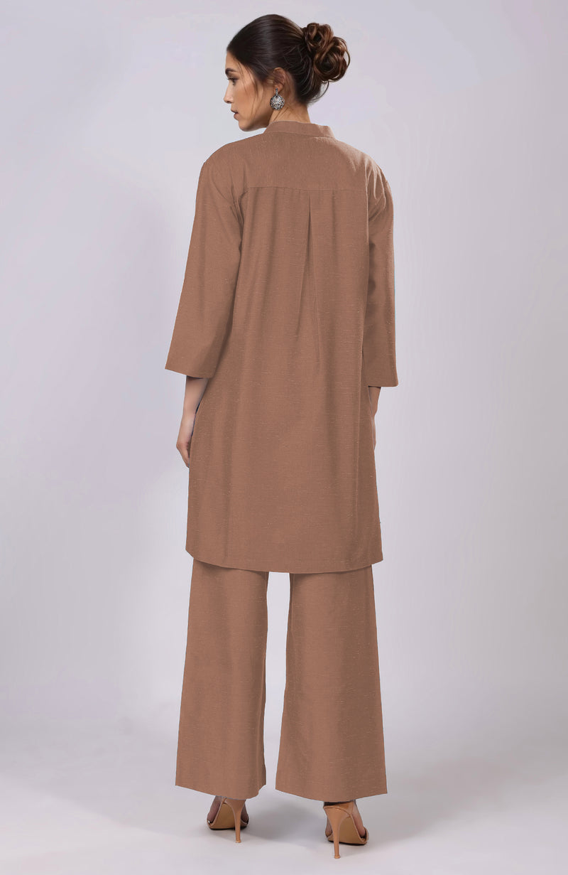 Mocha Mousse Parsi Gara Embroidered Co-Ord Set