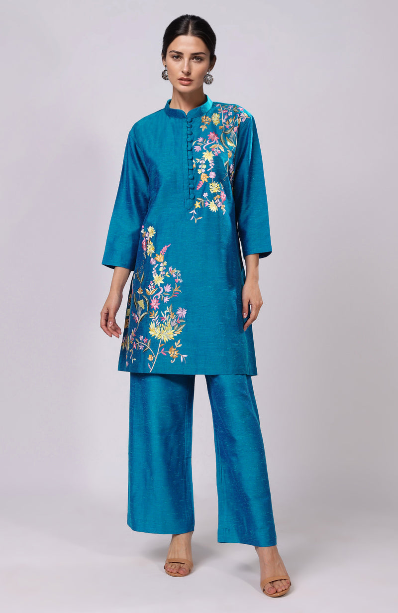 Mocha Mousse Parsi Gara Embroidered Co-Ord Set