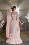 NAIRA Pink Crystal Hand Embroidered Mermaid Lehenga Set with Cape