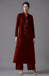Red Raw Silk Jacket Set