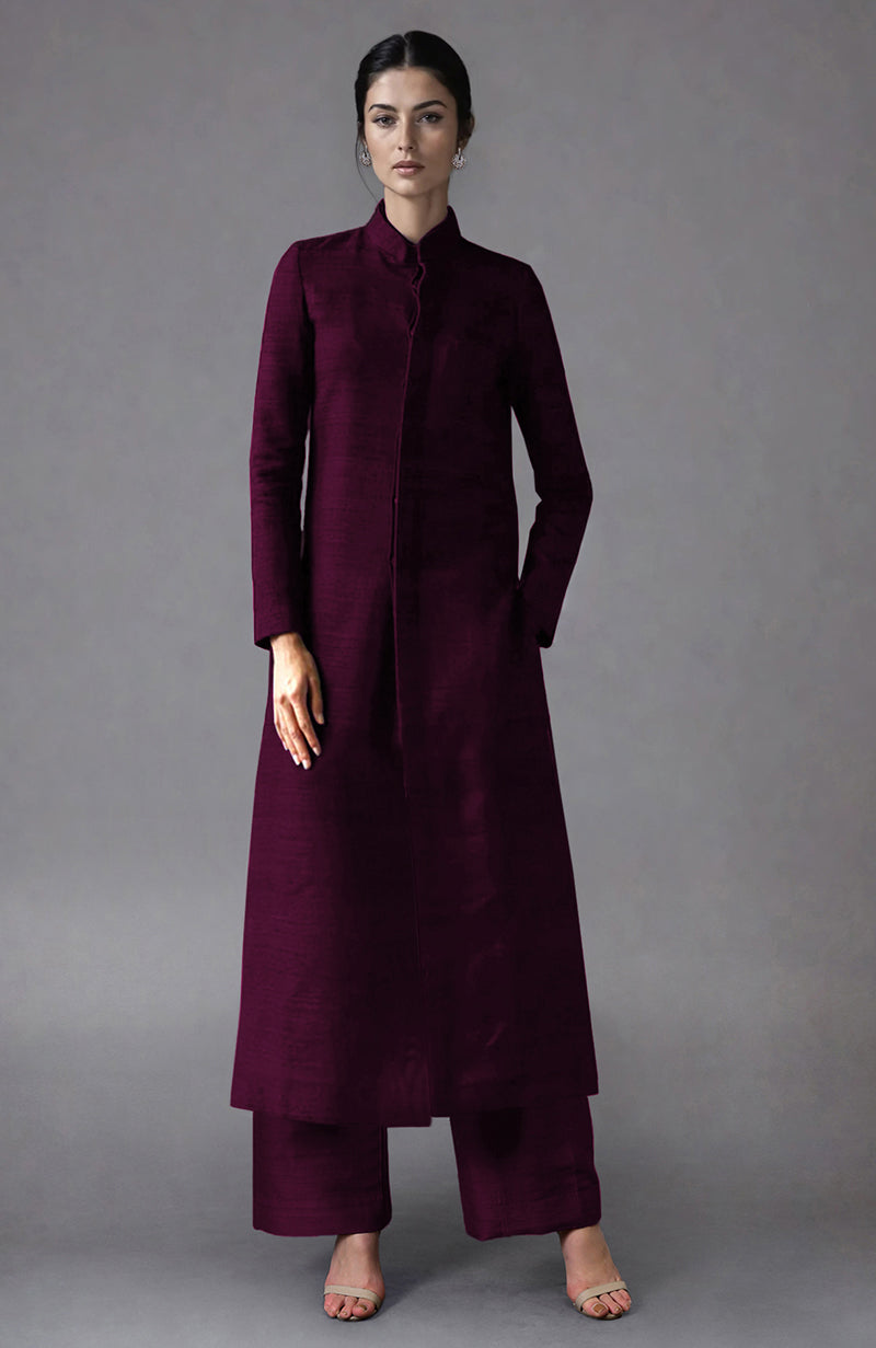 Red Raw Silk Jacket Set