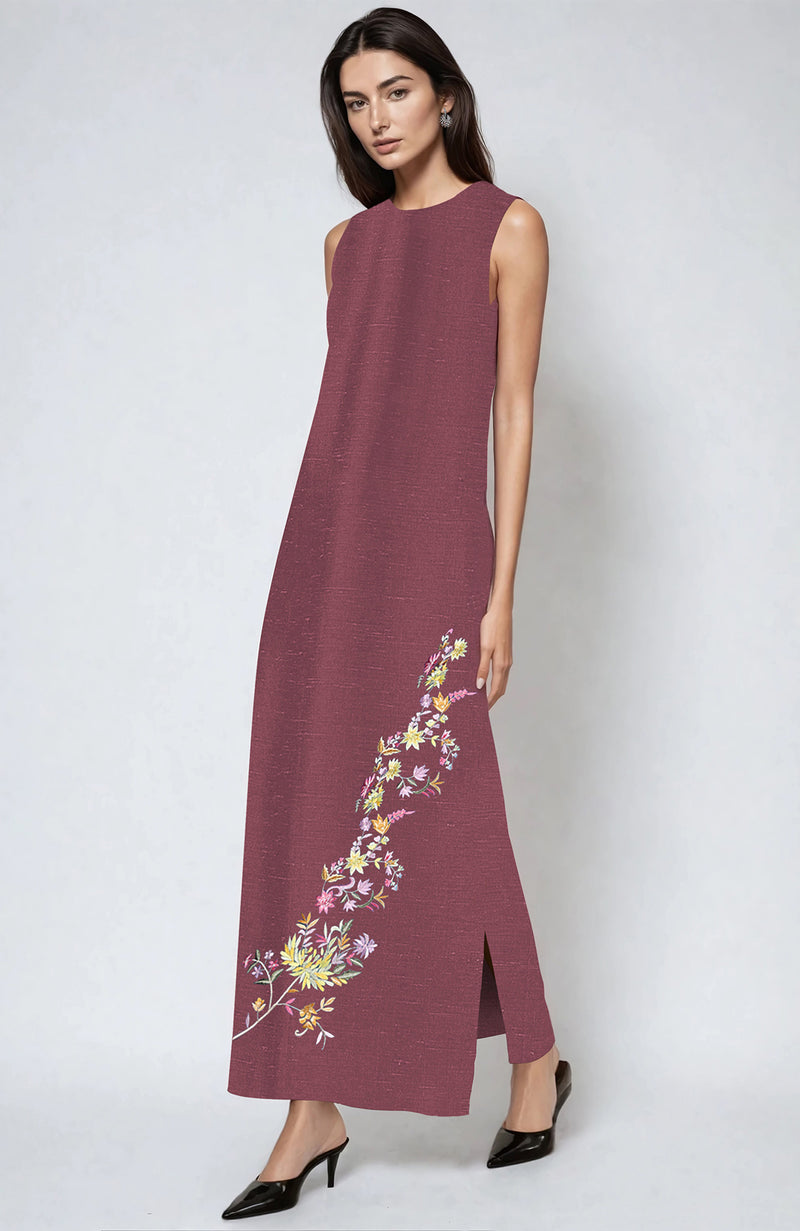 Olive Parsi Gara Embroidered Pure Linen Dress