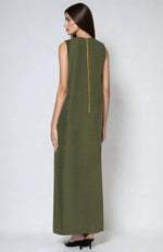 Olive Parsi Gara Embroidered Pure Linen Dress