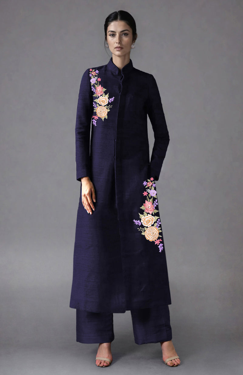 Eclipse Blue Parsi Gara Embroidered Jacket Set