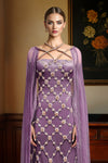 NAIRA-Mauve Crystal Hand Embroidered Gown With Cape