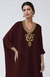 Wine Kashmiri Tilla Aari Embroidered Kaftan set