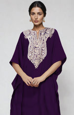 Plum  Paisley Resham Aari Embroidered Kaftan