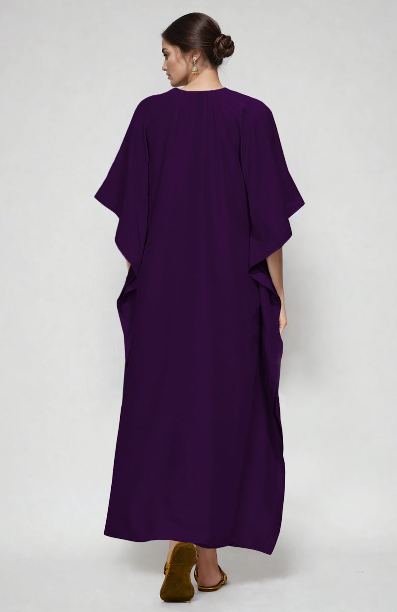 Plum  Paisley Resham Aari Embroidered Kaftan