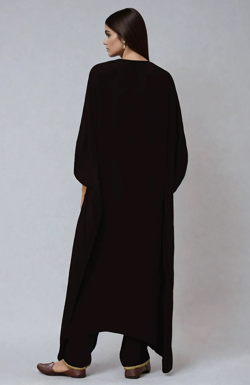 Black Floral Parsi Gara Embroidered Kaftan set