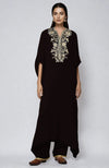 Black Floral Parsi Gara Embroidered Kaftan set