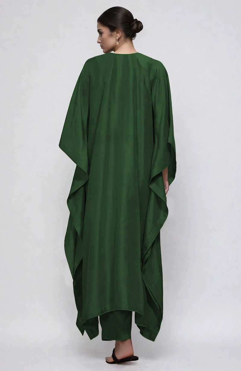 Emerald Green Kashmiri Tilla Embroidered Kaftan Set