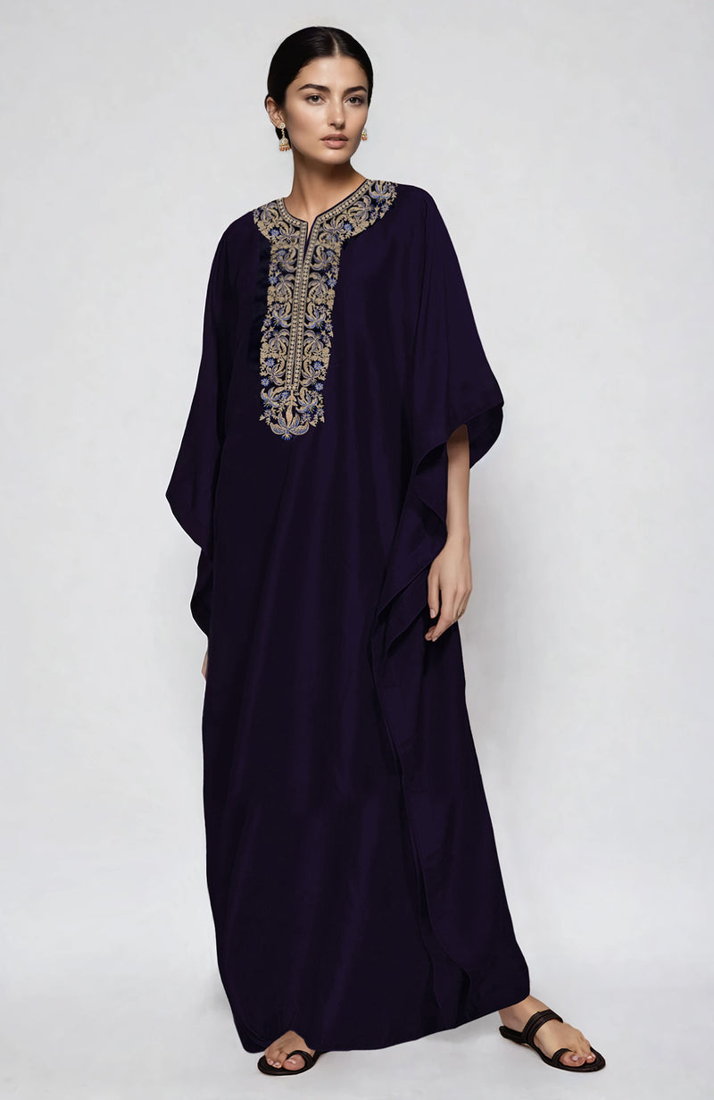Midnight Blue  Kashidakari Embroidered Kaftan