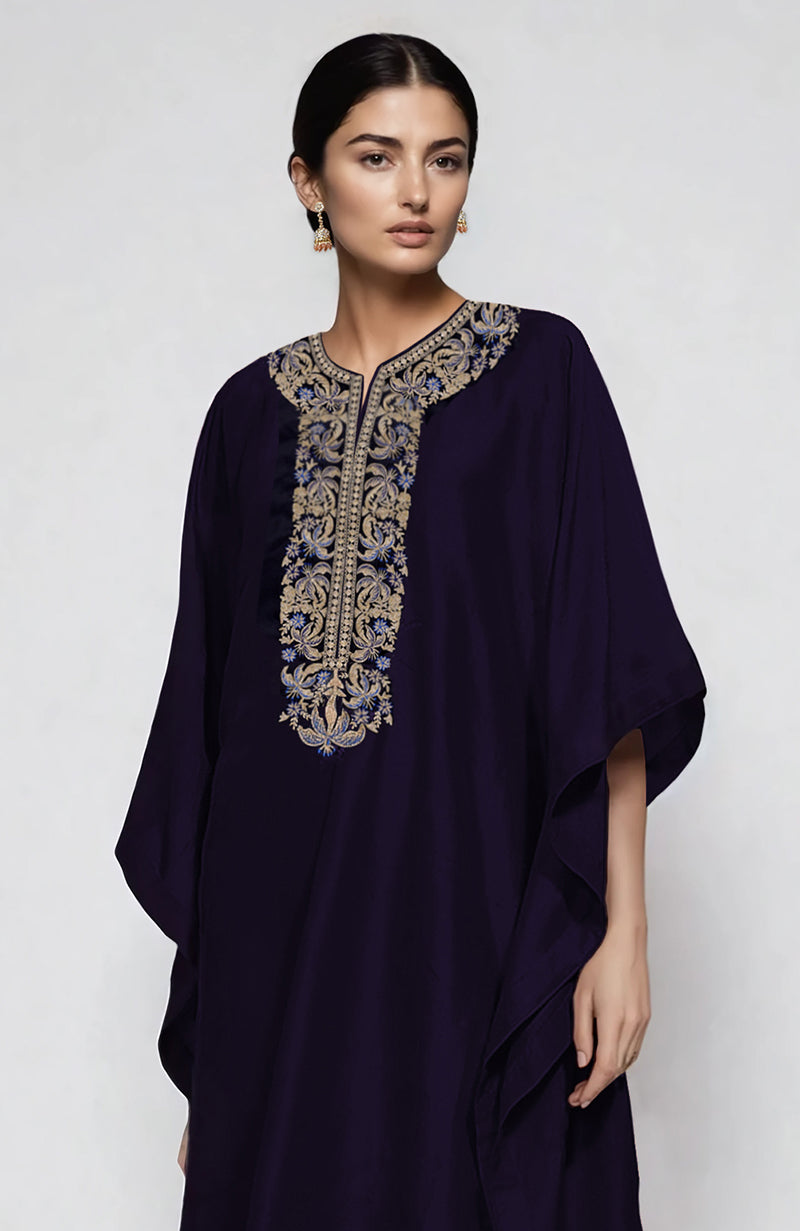 Midnight Blue  Kashidakari Embroidered Kaftan