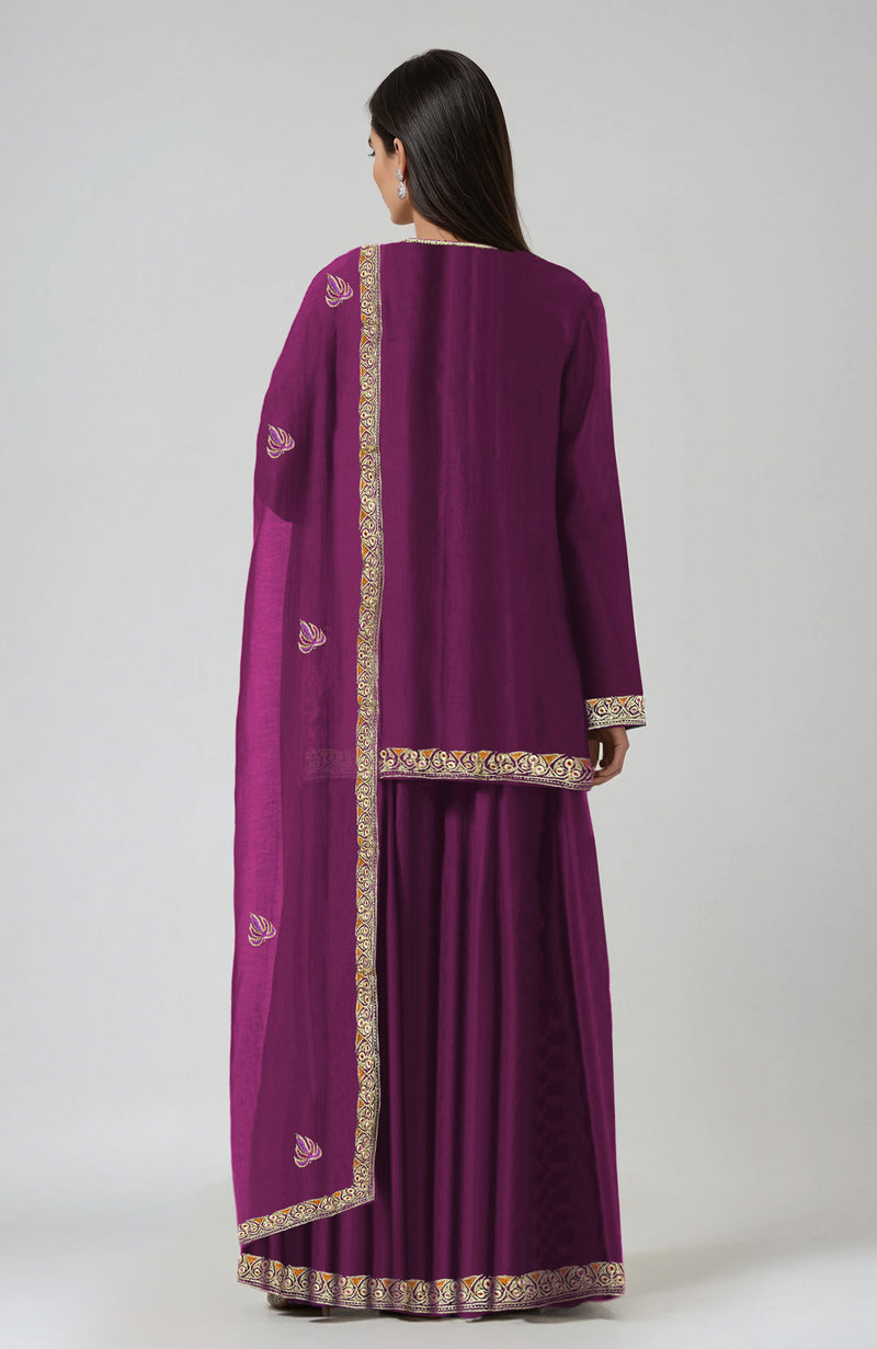 Peacock Pink Kashmiri Tilla and Resham Embroidered Sharara Set