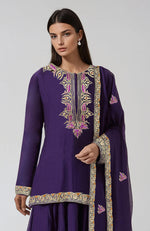 Indigo Purple Kashmiri Tilla and Resham Embroidered Sharara Set
