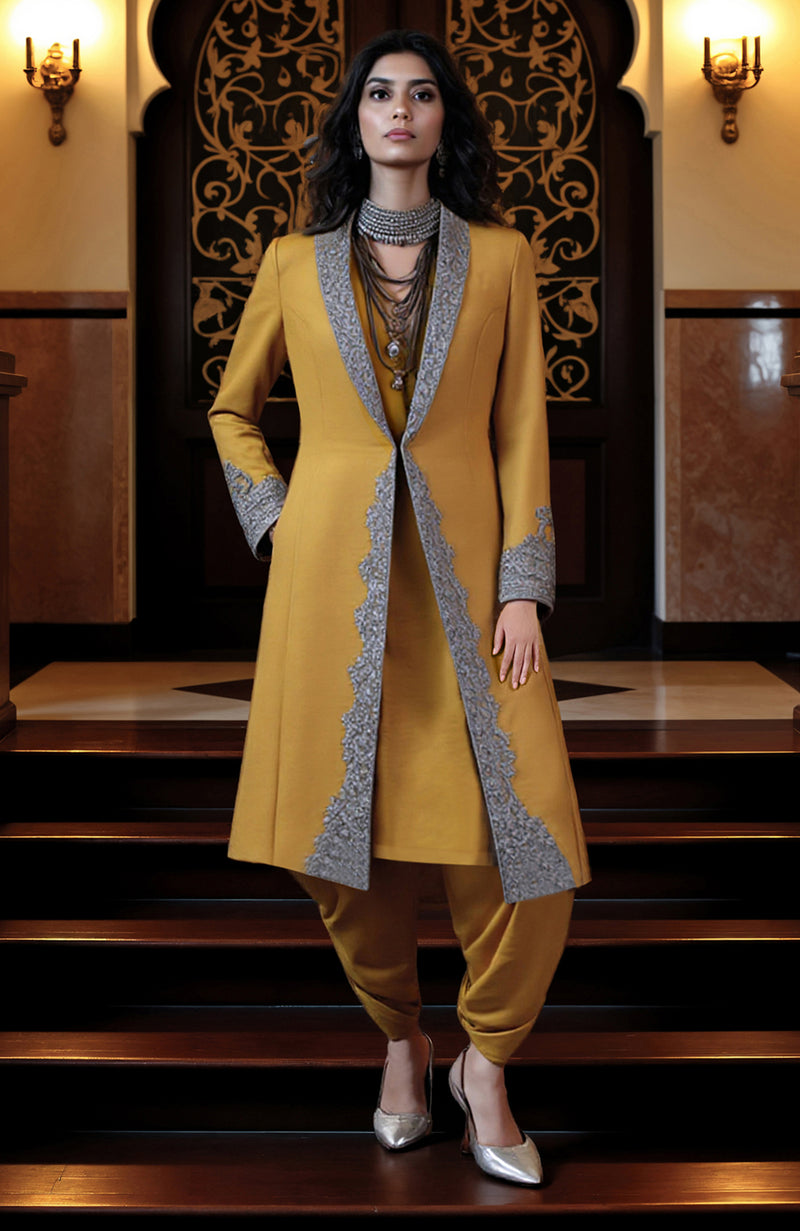 Blossom Silver Embroidered Jacket and Dhoti Pants Set