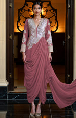 Slate Rose -Silver Embroidered Draped Skirt Set