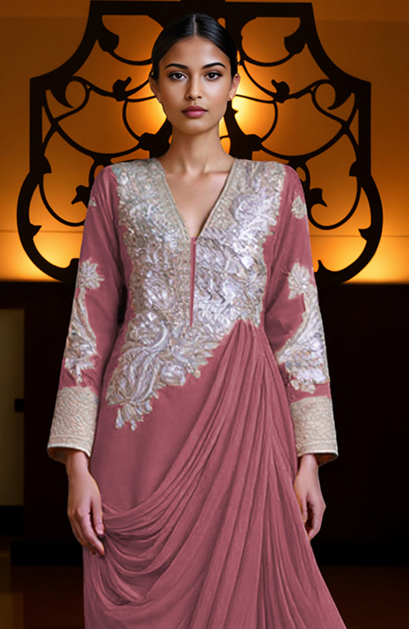 Slate Rose -Silver Embroidered Draped Skirt Set