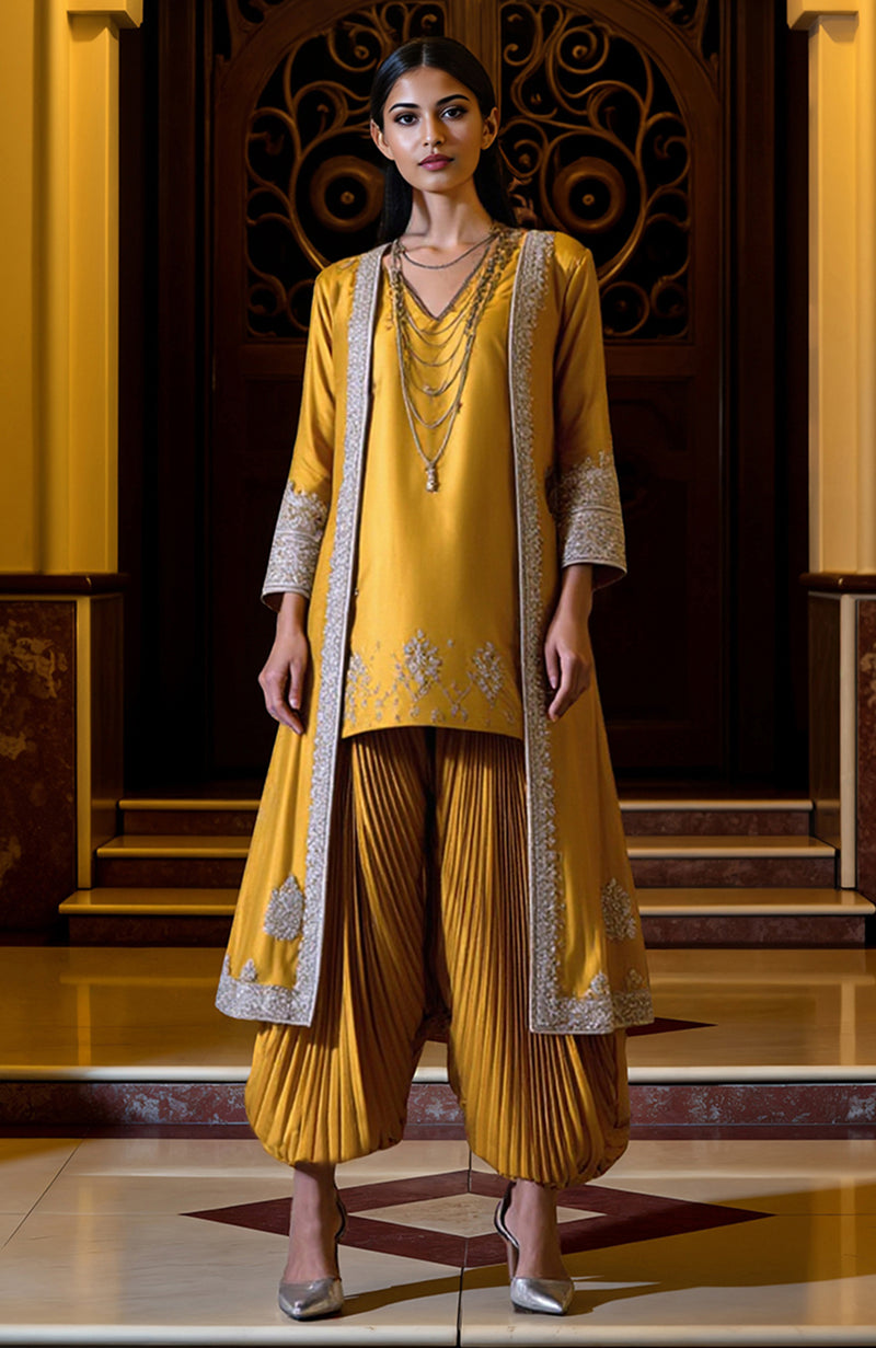 Iolite Silver Embroidered Jacket Dhoti Set