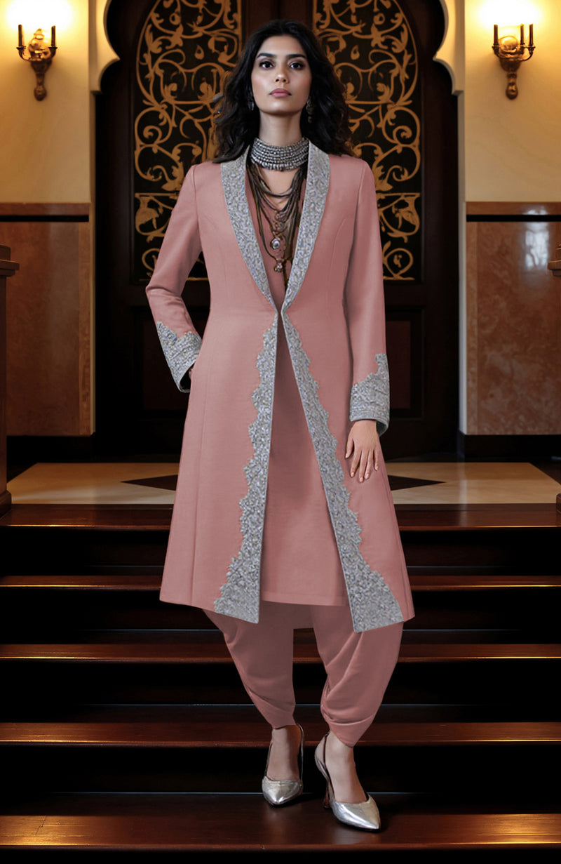 Mustard Yellow Silver Embroidered Jacket and Dhoti Pants Set