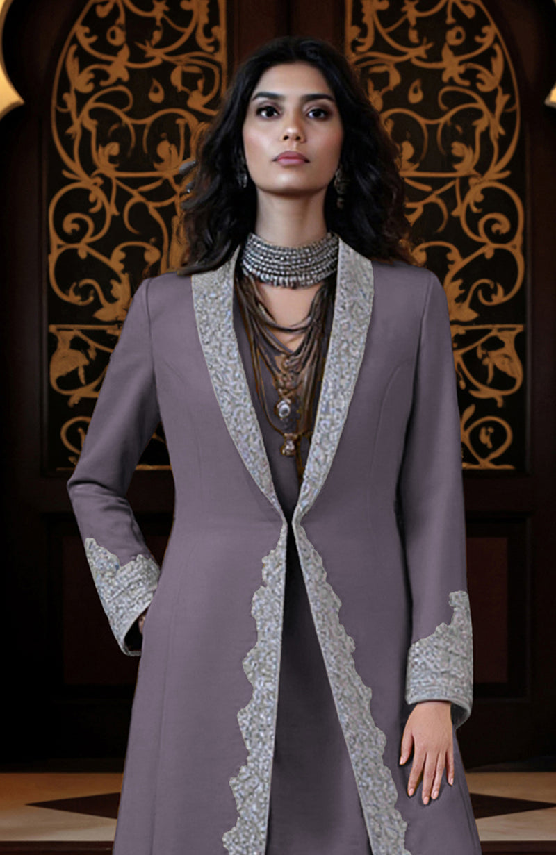 Diffused Orchid Silver Embroidered Jacket and Dhoti Pants Set