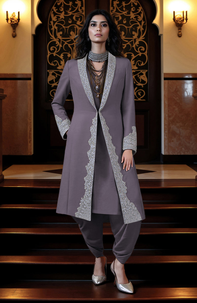 Mustard Yellow Silver Embroidered Jacket and Dhoti Pants Set