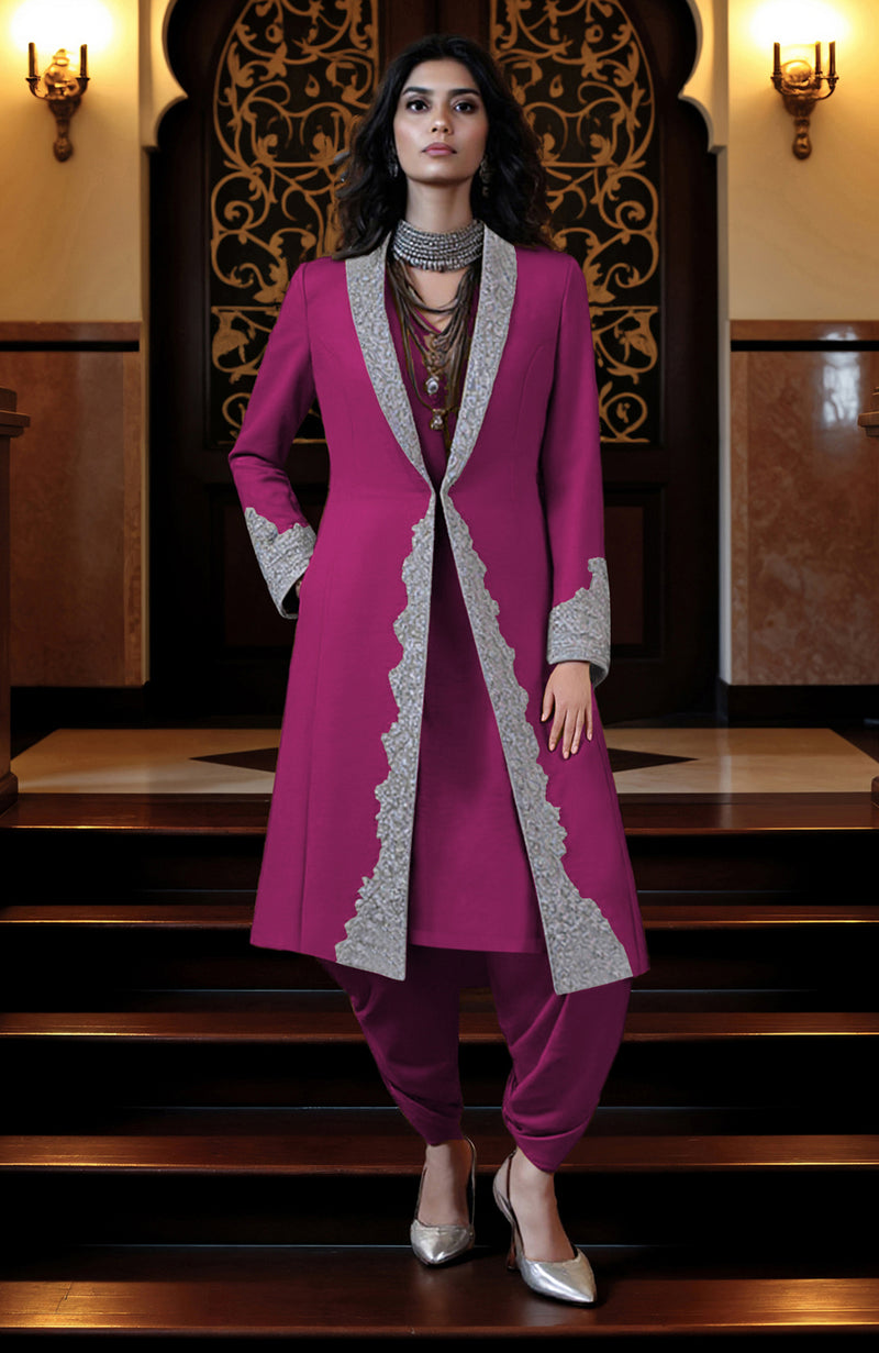 Mustard Yellow Silver Embroidered Jacket and Dhoti Pants Set