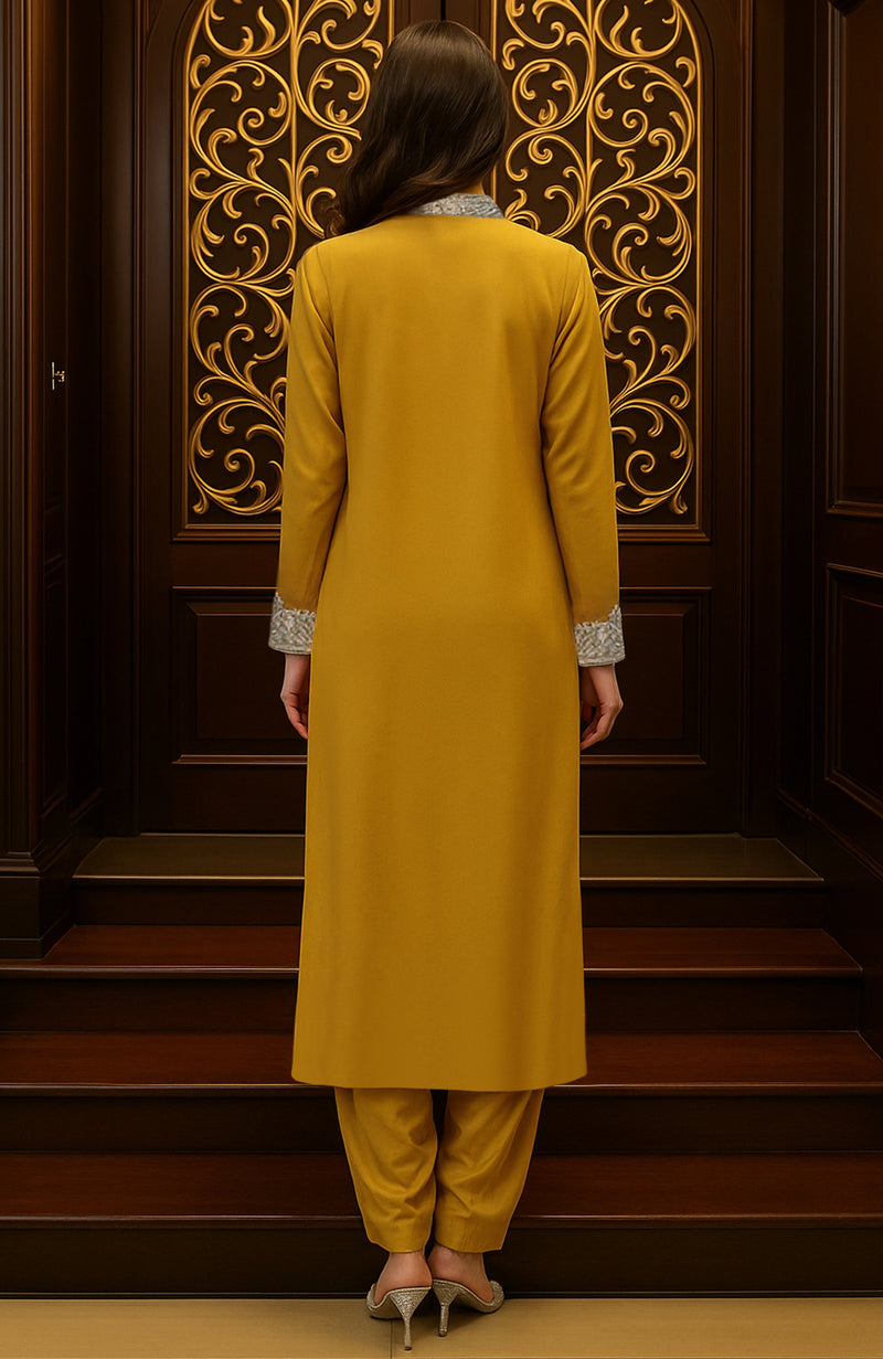 Mustard Yellow Embroidered Kurta set