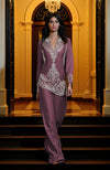 Burgundy Purple Embroidered Tunic Set