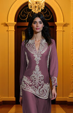 Burgundy Purple Embroidered Tunic Set
