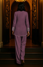 Burgundy Purple Embroidered Tunic Set