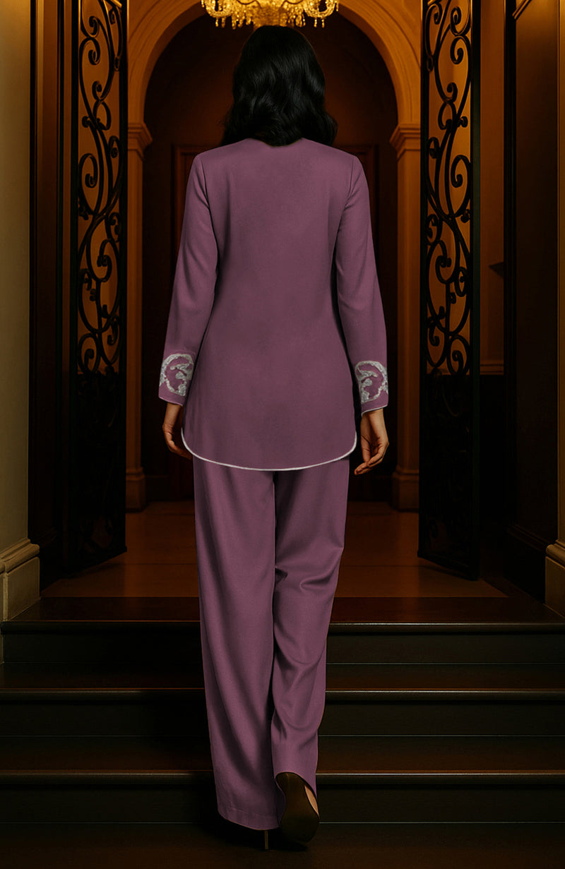 Burgundy Purple Embroidered Tunic Set