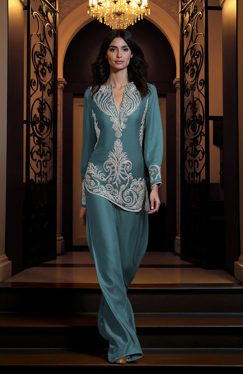 Mustard Gold Embroidered Tunic Set