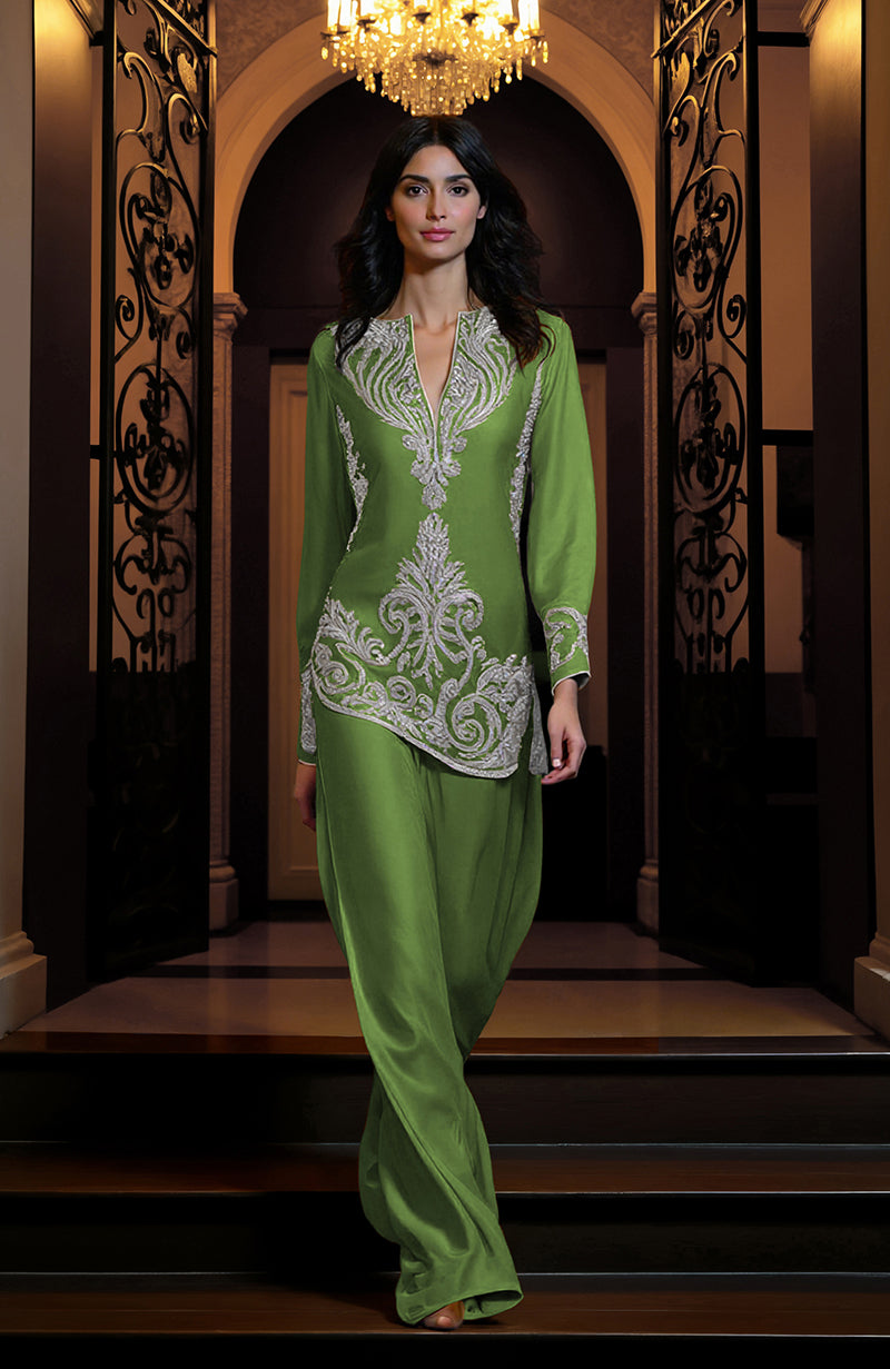Mustard Gold Embroidered Tunic Set