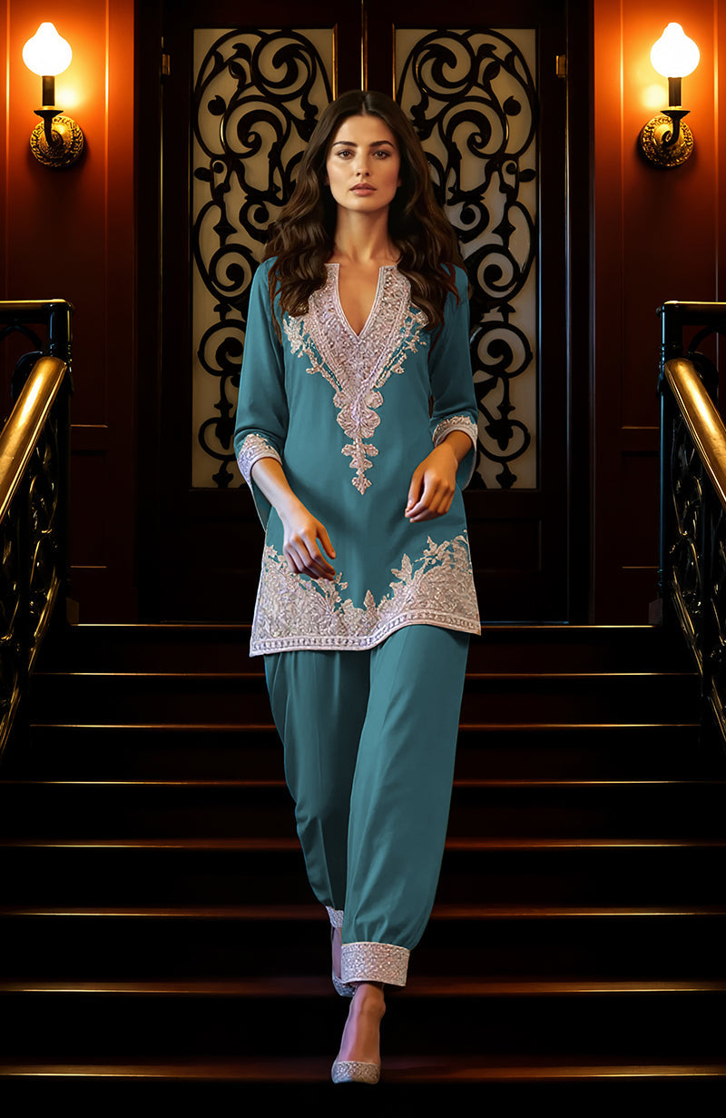 Mustard Gold Embroidered Tunic set