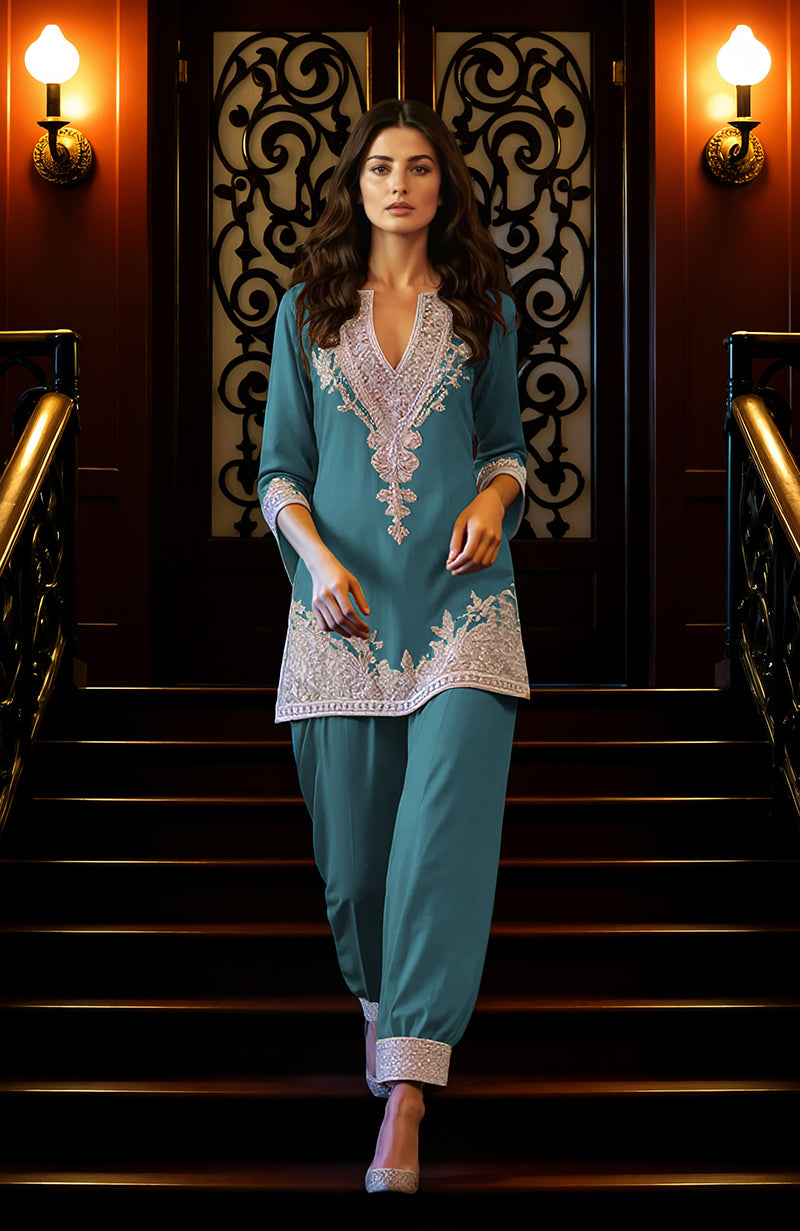 Dessert Rose Embroidered Tunic set