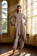 Taupe Lavender Bead and Sequin Embroidered Kurta set