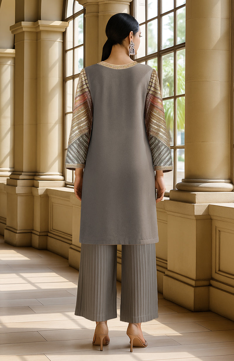 Grey- Sage Beads and Sequin Embroidered Tunic Kurta set
