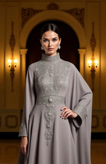 Taupe Bead and Crystal Embroidered Gown