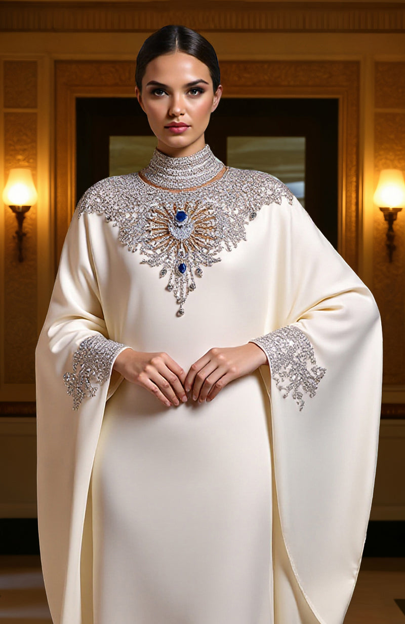 Ivory Bead and Crystal Embroidered Gown