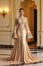 Champagne Gold Bead and Crystal Embroidered Gown