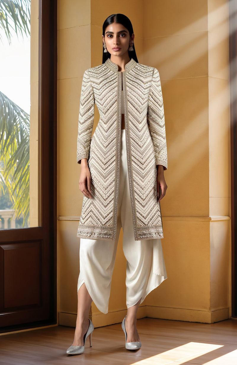 Ivory Bead and Sequin Embroidered Jacket set