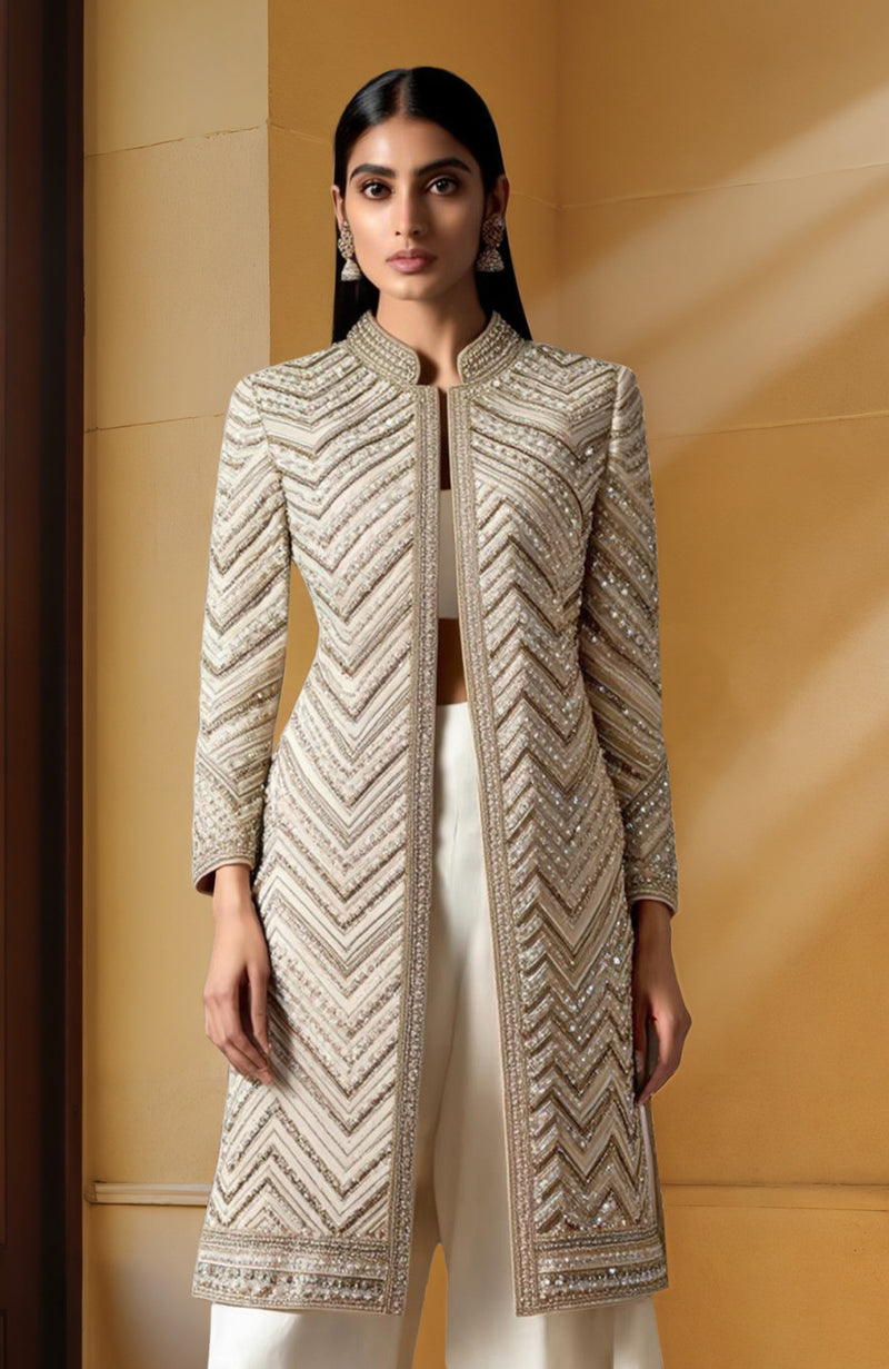 Ivory Bead and Sequin Embroidered Jacket set