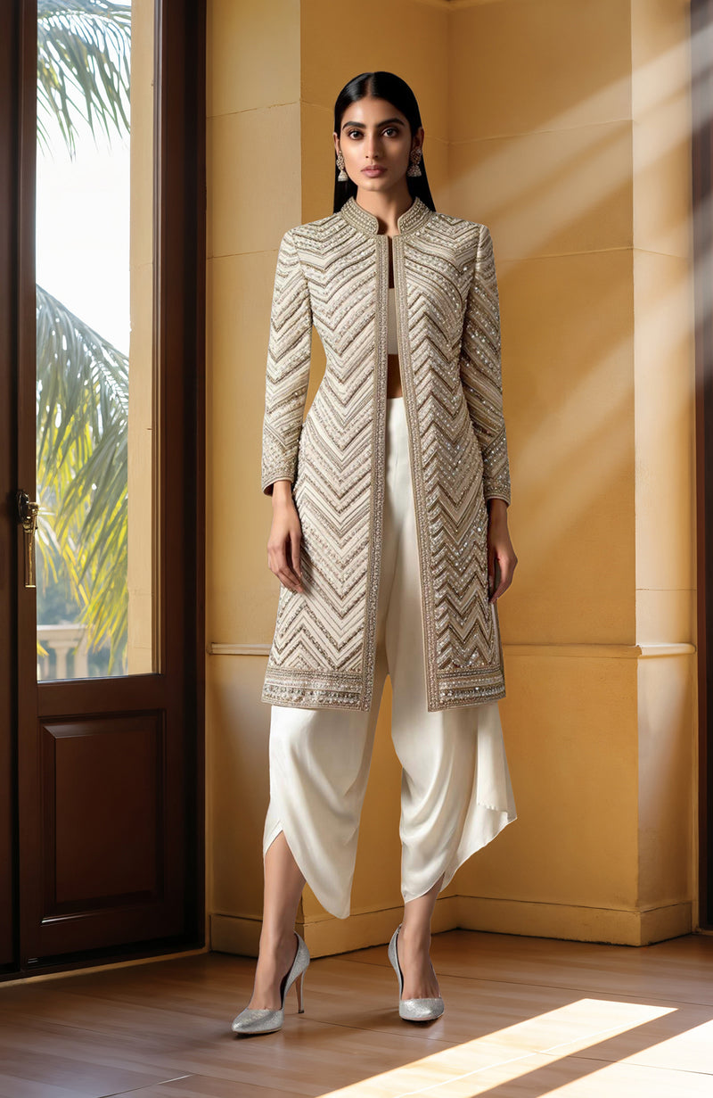 Ivory Bead and Sequin Embroidered Jacket set