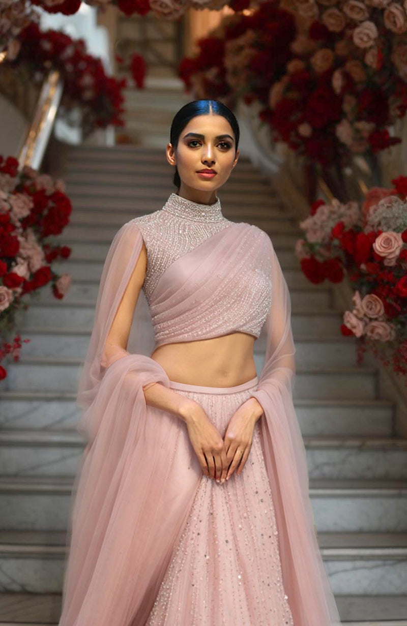 Blush Pink Embroidered Lehenga Set