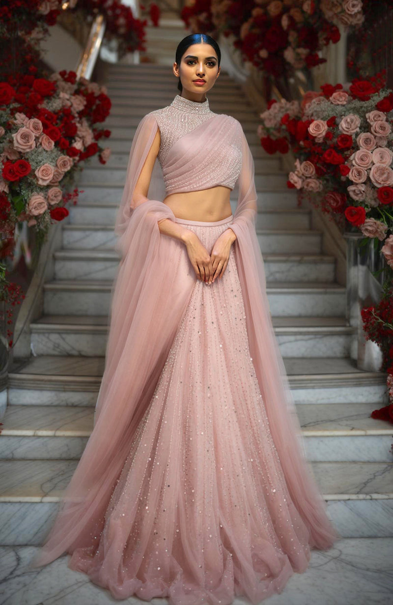 Blush Pink Embroidered Lehenga Set