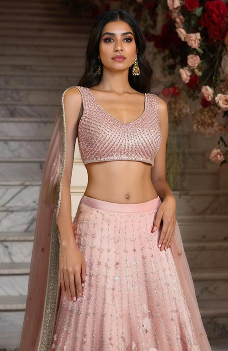 Blush Pink Embroidered Lehenga Set