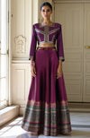 Plum Lehenga Set with Cropped Blouse and Metallic Gold Detailing